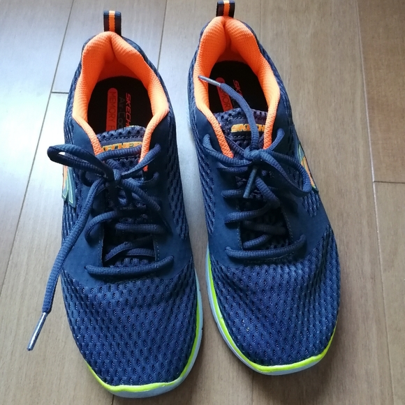 Skechers Flex Advantage Sneakers Navy with Neon Orange and Yellow MEN 6.5/ W 8.5 - Picture 5 of 13